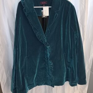 C Wonder by Christian Siriano Casual Velvet Ruffle Blazer, 3X